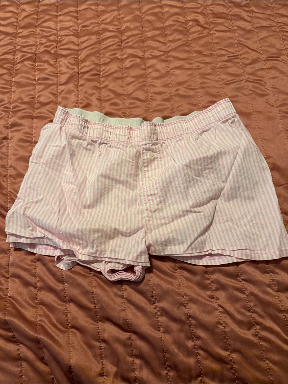 PINK Victoria's Secret Pink & White Striped High-Waist Lounge Shorts